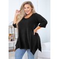 thumbnail image 2 of SHOWMALL Hauts Grande Taille pour Femmes Tunique Manches 3/4 Vêtements Noir 5X Blouse Tunique Évasée Vêtements Fendus Col Rond Chemise Fluide pour Leggings, 2 of 6