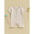 thumbnail image 2 of Faithtur Combinaison Bébé Garçons Filles, Manches Courtes Boutonnée Col Rond Couleur Unie Barboteuse Shorts, 2 of 9