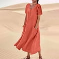thumbnail image 3 of Bigersell Robes de Soirée et de Cérémonie pour Femmes Offres Femme Col Rond Manches Courtes Robe Chemise Midi Style D-27 Robes de la Saint-Valentin Robes d'Été Régulières, Orange P, 3 of 6