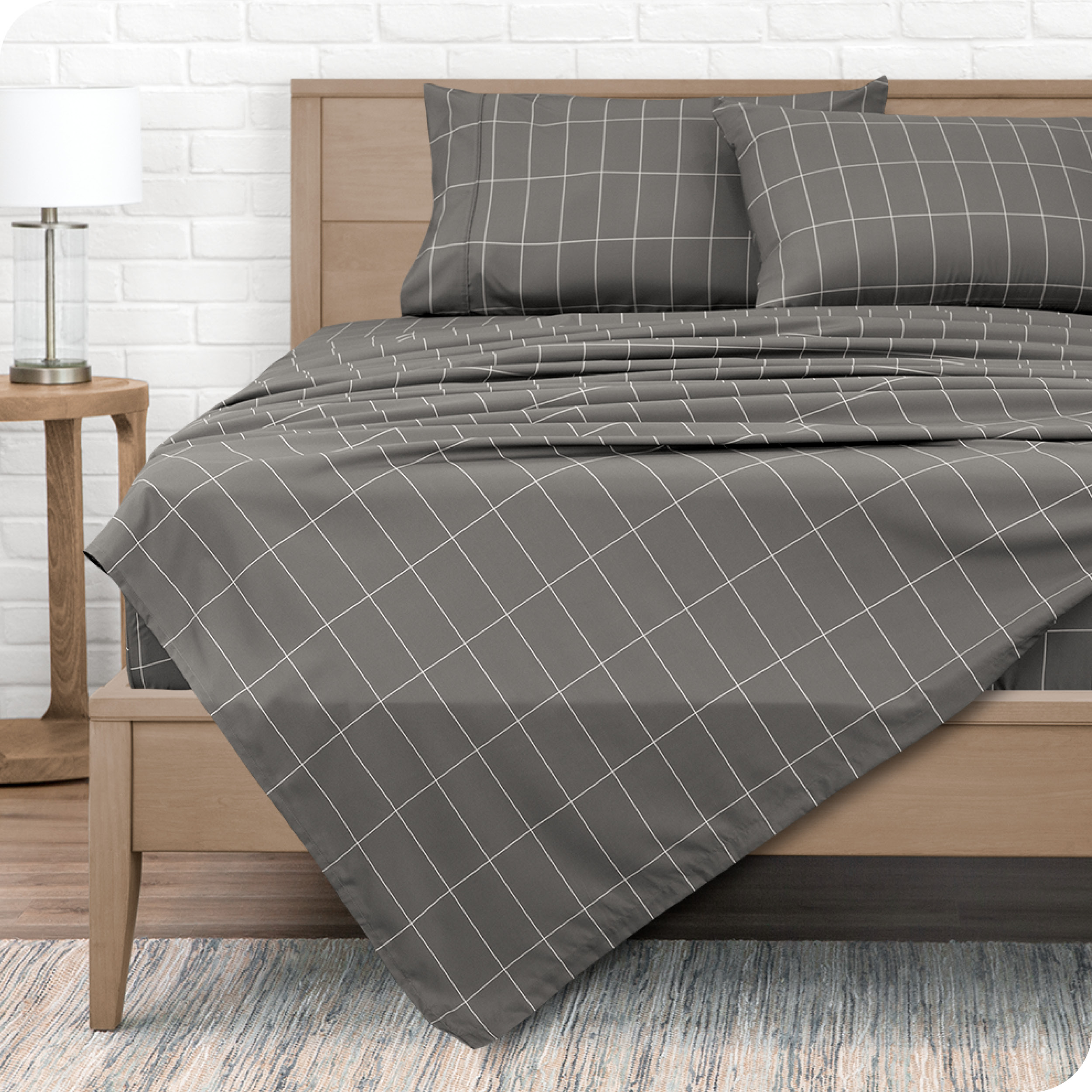 Bare Home Ultra-Soft Sheet Set - Premium 1800 Collection - Deep Pockets - 5-Pieces - Split King, Grid - Gray/White
