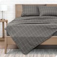 thumbnail image 1 of Bare Home Ultra-Soft Sheet Set - Premium 1800 Collection - Deep Pockets - 5-Pieces - Split King, Grid - Gray/White, 1 of 8