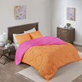 thumbnail image 2 of Comfort Spaces Vixie 3 Piece Comforter Set All Season Reversible Goose Down Alternative Stitched Geometrical Pattern Bedding, Full/Queen, Pink/Orange, 2 of 5