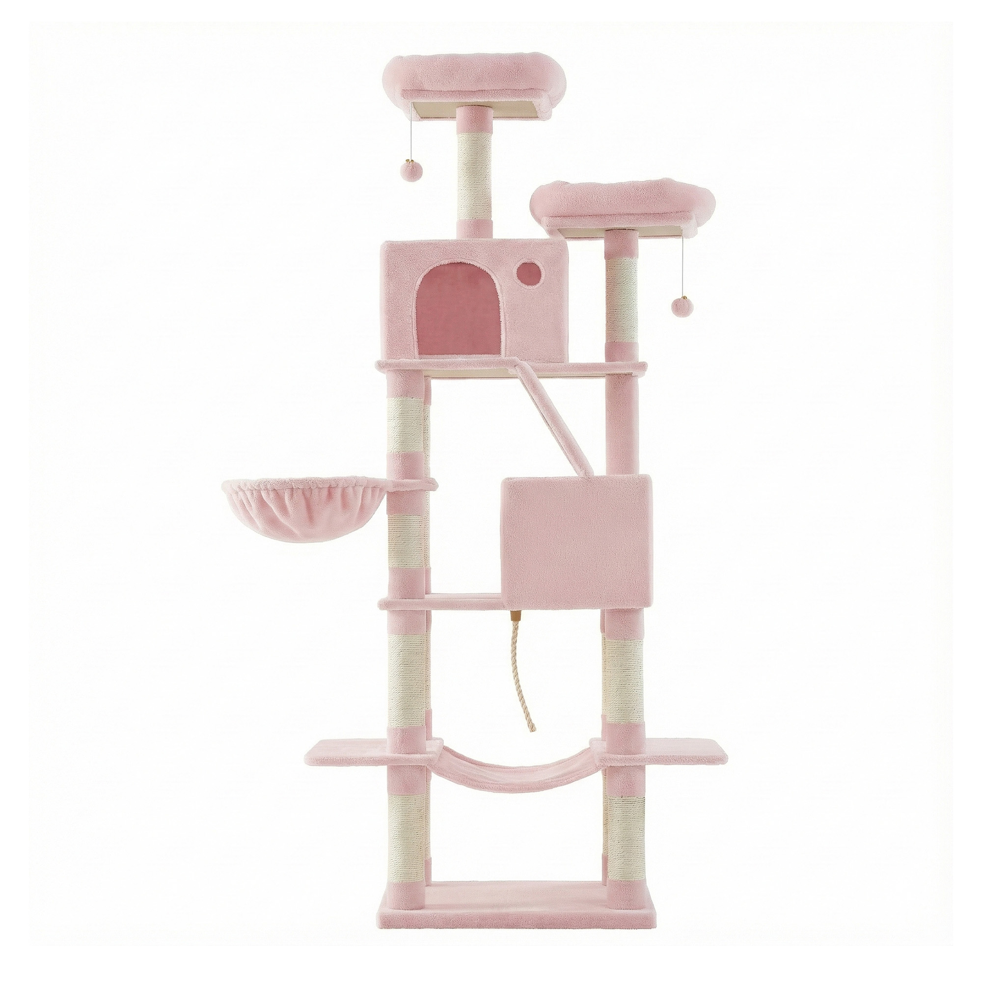 Large Cat Tree with 13 Scratching Posts, 2 Perches, Hammock, for Indoor Cats, Pink