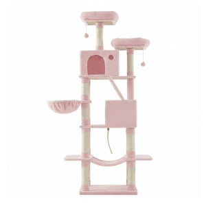 Grand arbre de chat avec 13 Postes de fouille, 2 Perches, Hammock, pour Chats Intérieurs, Rose