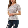 thumbnail image 4 of INSPIRE CHIC Women's Faux Placket Ruffle Hem Puff Sleeve Button Decor Peplum Top, 4 of 6