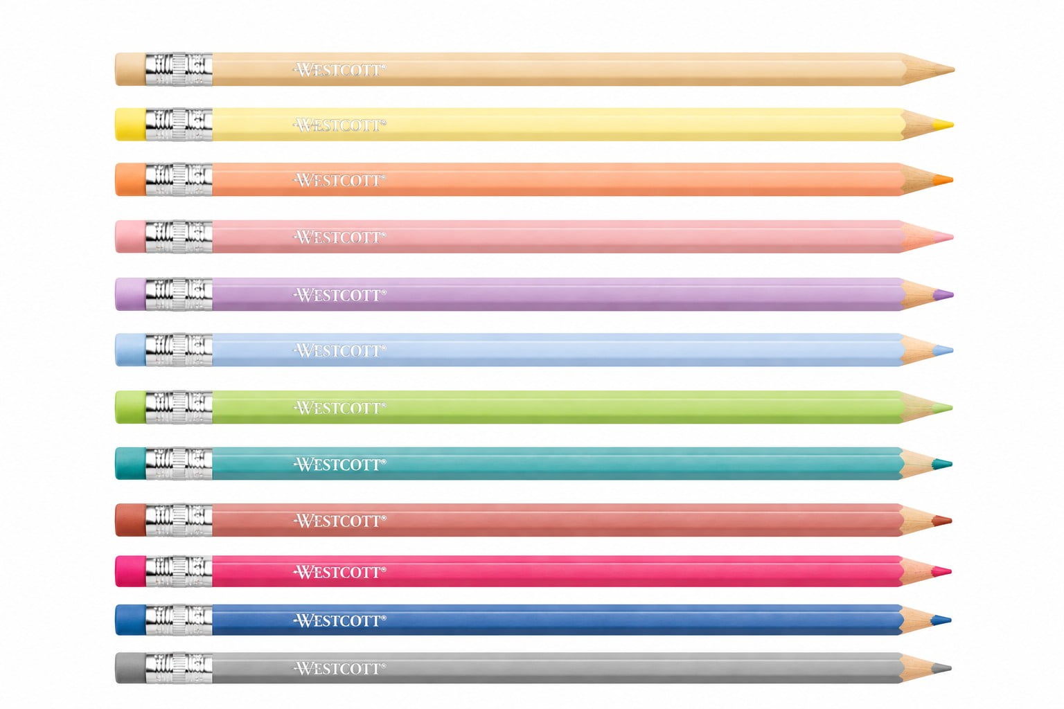 Crayons Westcott en bois sans plomb, crayons de couleur, pastels, palette de couleurs, pack de 12