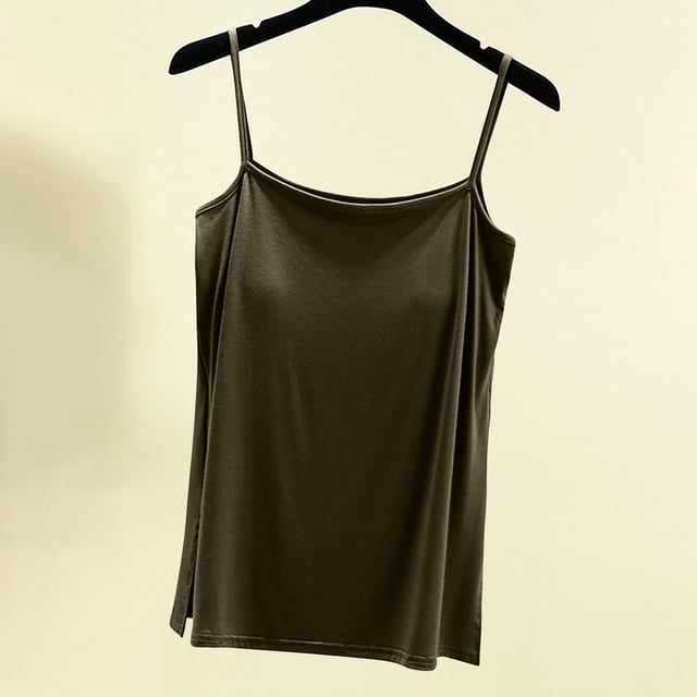Tank Tops Women, Womens Solid Color Slit with Chest Pad Thin Style for Inner and Outer Wear Sleeveless Back Top Round Neck Camisole