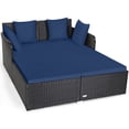 thumbnail image 3 of Costway Outdoor Patio Rattan Daybed Pillows Cushioned Sofa Furniture Navy, 3 of 10