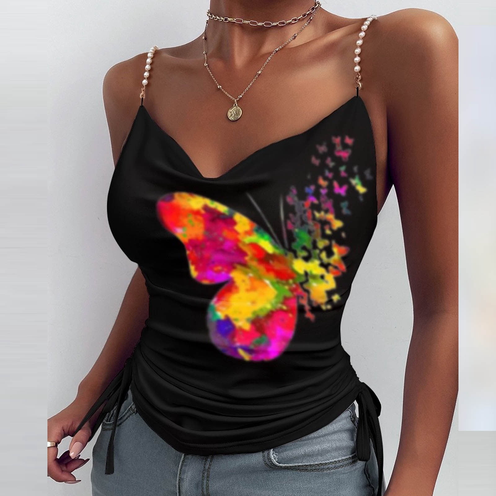 SMihono Hauts pour Femmes Débardeur pour Femmes Mode Décontractée Femmes Camisole Imprimée Sans Manches Col en V Hauts pour Dames Gilet Ajusté Débardeurs pour Femmes Hauts d'Été pour Femmes
