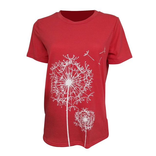 Becaristey T-shirts à Col Rond pour Femmes Manches Courtes Style Simple T-shirts Imprimé Floral Vêtements Accessoire de Mode Tenue Quotidienne Rouge TG