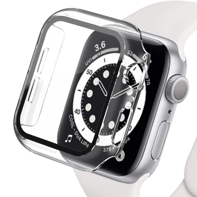 2 pack Case Built in Tempered Glass Screen Protector Compatible with Apple Watch Series 44mm 40mm 45 mm 41mm , Matte PC Case Bumper Overall Protective Cover for iwatch series 6 5 4 7 SE 3 2 1