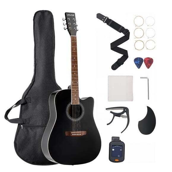 VEVOR 41 in Cutway Acoustic Guitar Beginner Bundle with Gig Bag for Adult Solo Black