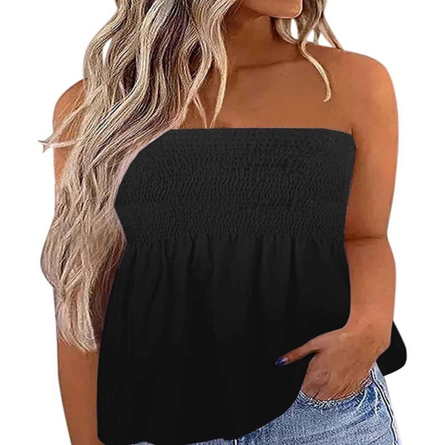 CHUANK Womens Summer Off Shoulder Leopard Print Bandeau Strapless Blouse Tops