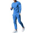 thumbnail image 2 of TIMIFIS BlueMen's Tracksuit 2 Piece Sweatsuit Workout Long Sleeve Solid Color Suit Round Neck Long Sleeve T-Shirt Trousers Tight Two Piece SetFall, 2 of 5