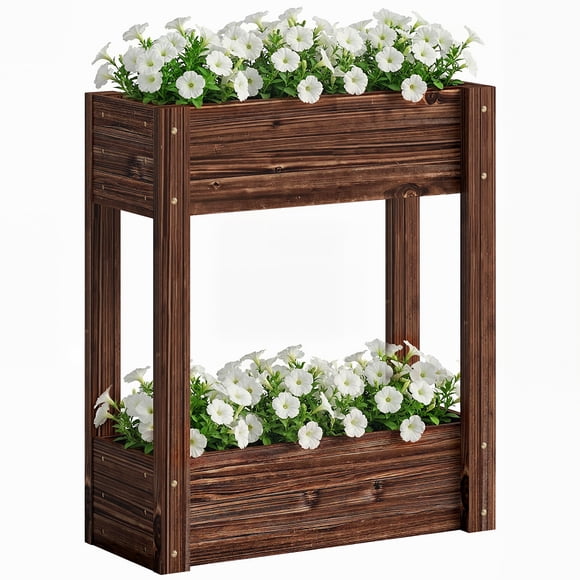 Outsunny 2-Tier Wooden Raised Garden Bed with Legs, 23.6" x 9.8" x 27.6"