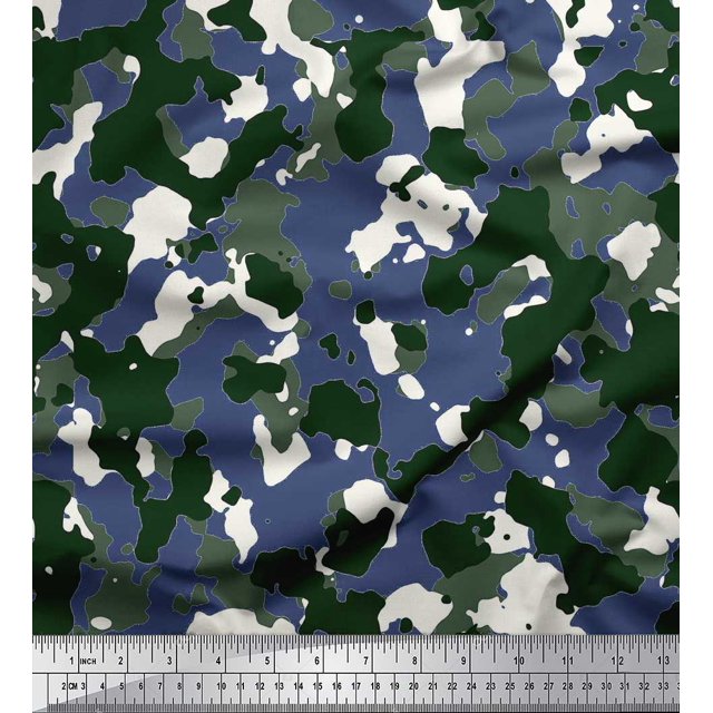 Soimoi polyester Crepe Fabric Two Tone With White Camouflage Fabric Prints By Yard 52 Inch Wide