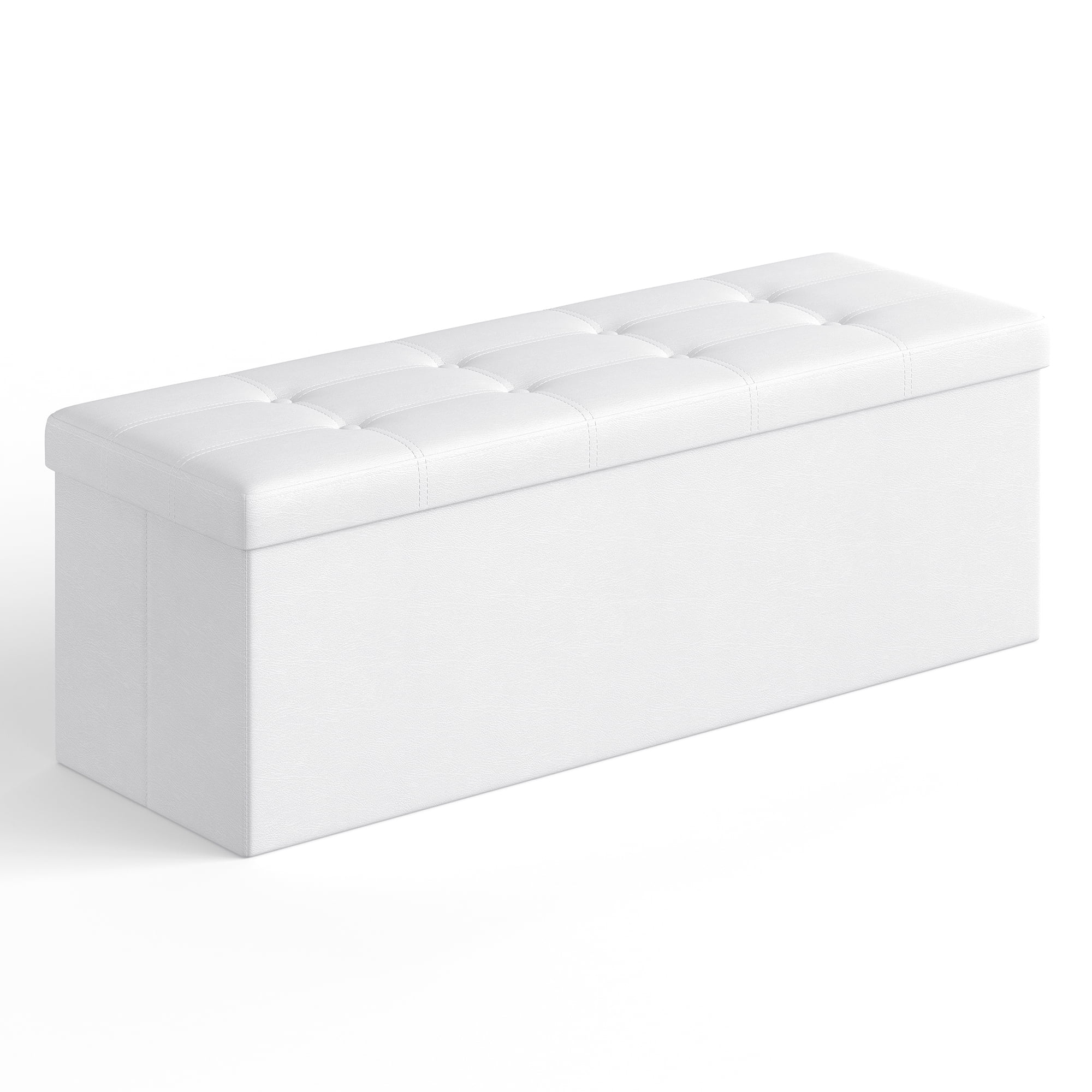 SONGMICS 43 Inches Folding Storage Ottoman Bench, Storage Chest, Footrest, Padded Seat, Cloud White ULSF702