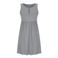thumbnail image 3 of Pompotops Women's Summer Fashion Solid Color Round Neck Button Sleeveless Dress, 3 of 7