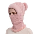 thumbnail image 1 of AWZXDE Women Winter Solid Color Knitted Ski with Scarf and Hood Integrated for Outdoor Riding Cold Defect Warm Pullover Hat Pink,One Size, 1 of 5