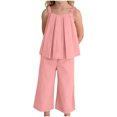 thumbnail image 2 of Qtocio Girls 2 Piece Outfits Solid Crew Neck Ruched Sleeveless Tank Top Wide Leg Pants Casual Fashion Summer Matching Set for Girls, 2 of 5