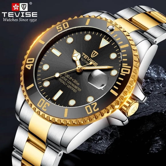 Tevise Montre à Quartz Classique Homme Étanche en Acier Inoxydable Montres-Bracelets pour Hommes Relógio Masculino