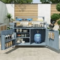thumbnail image 3 of HMSHA 53.3" Outdoor Kitchen Island with Raised Shelf,Solid Wood Storage Cabinet with Stainless Steel Top,Outdoor Rolling Grill Cart with Internal Storage Rack,Adjustable Shelf,Spice Rack,Grey Blue, 3 of 12