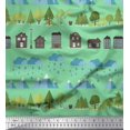 thumbnail image 1 of Soimoi Modal Satin Fabric Tree,House & Raindrop Nature Print Fabric by Yard 42 Inch Wide, 1 of 3
