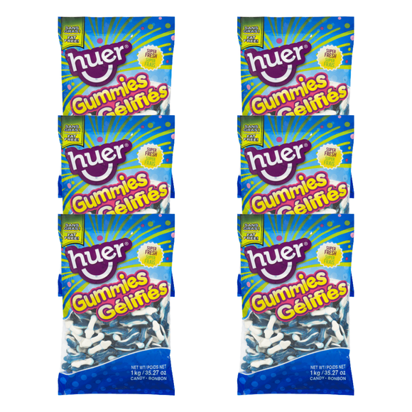 HUER Petits Bonbons Gélifiés Requin Bleu, Bonbons Bicolores à Saveur de Fruits, Sac en Vrac 1 kg (2,2 Lb), Parfaits pour les Fêtes « sous la Mer », les Baby Showers et les Buffets de Bonbons