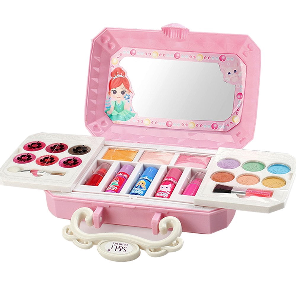 POINTERTECK Kids Cosmetic Set Make Up Toys Kit Portable Baby Children Cosmetics Beauty Mini Box Infant Girl Play House Makeup Toys Princess Make Up Set Realistic Makeup Toy Gifts for Kids