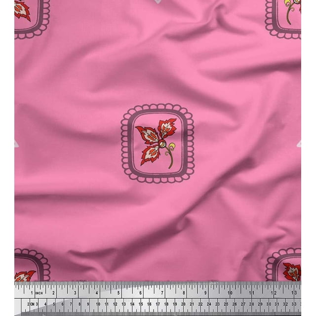 Soimoi Poly Georgette Fabric Square & Floral Artistic Printed Craft Fabric by the Yard 52 Inch Wide