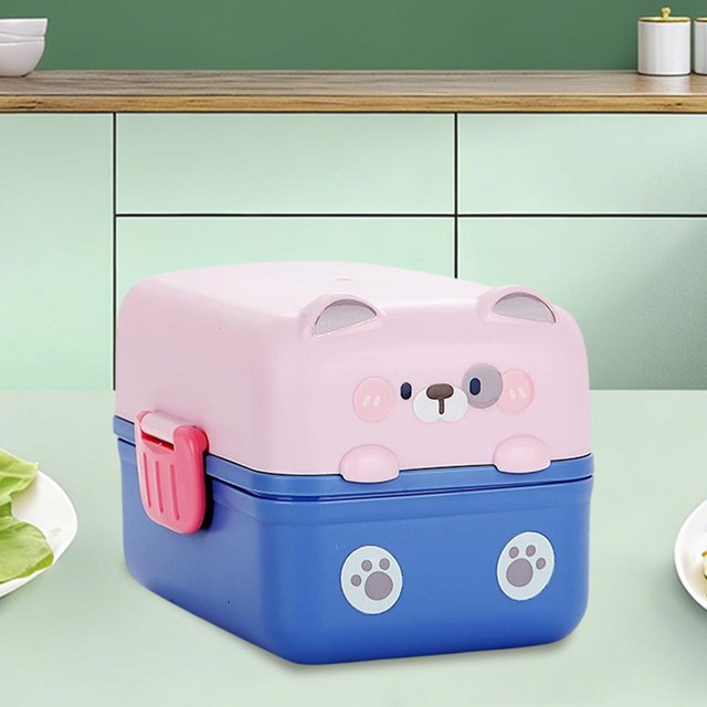 JZCHUNTOY Cute Cartoon Animal Double Layer Bento Lunch Box 1 Pack, Leak Proof Food Grade Reusable Food Container, Microwave Safe Portable Lunch Box for Work Picnic Travel and Daily Meal Prep