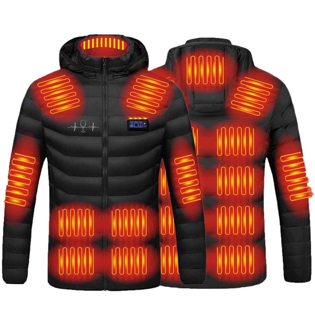 TIMIFIS Women's Heated Jacket No Battery, Unisex Winter Warmer Zipper Heated Coat with Hood, Windproof Four Control 21 Heat zones Outwear Tops with Pockets