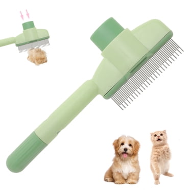 Unique Bargains Peigne pour Chat Peigne pour Enlever les Poils d'Animaux Peigne Anti-Puces Brosse de Toilettage pour Chat avec Bouton de Déverrouillage Brosse pour Chat contre l'Effilochage des Poils Courts et Longs Chats Vert