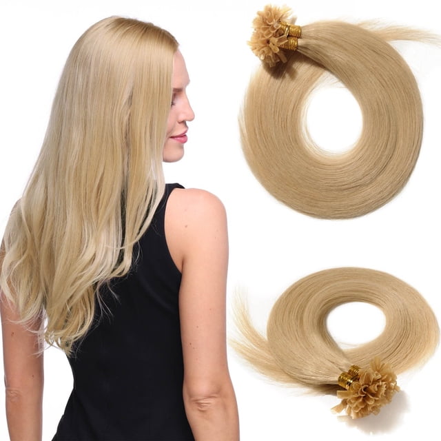 Invisible Nail/U Tip Glue Real Human Hair Extensions Soft Straight Hair 1 Piece/100 Strands