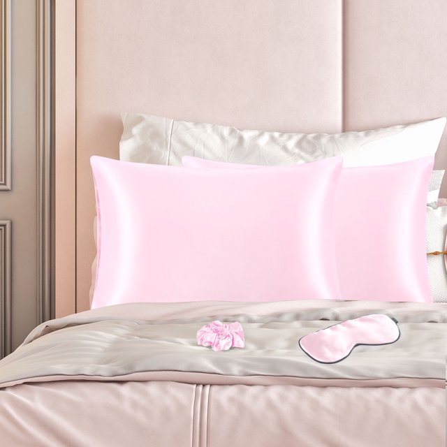 PiccoCasa Set of 2 Standard Satin Pillowcase Durable&Soft Enveloped Pink