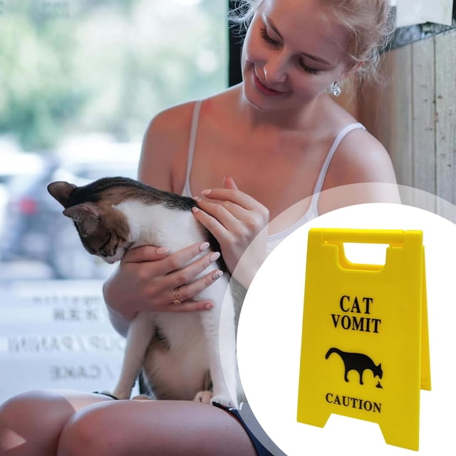AKEGAMN Clearance! Caution Cat Vomit Sign Humorous Double Printed Desk Warning Sign Humorous Double Printed Desk Warning Sign Funny For Cat Lovers(Red Or Yellow) Caution Cat Vomit Sign Humorous Doub