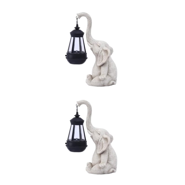 VONKY Outdoor Garden Statues With Solar Lantern Creating Beautifully Sculpted Elephant Decoration Statue With Solar White 2Set