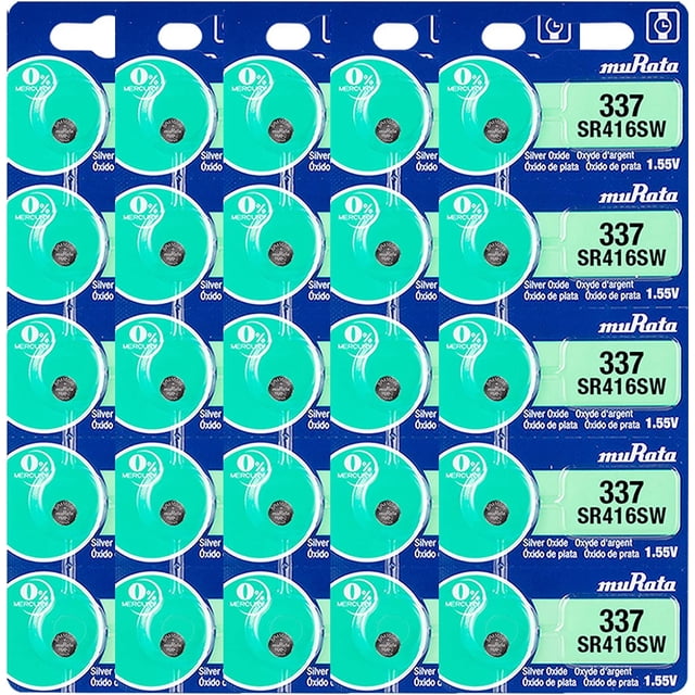 Murata 337 SR416SW Battery 1.55V Silver Oxide Watch Button Cell (25 Batteries)