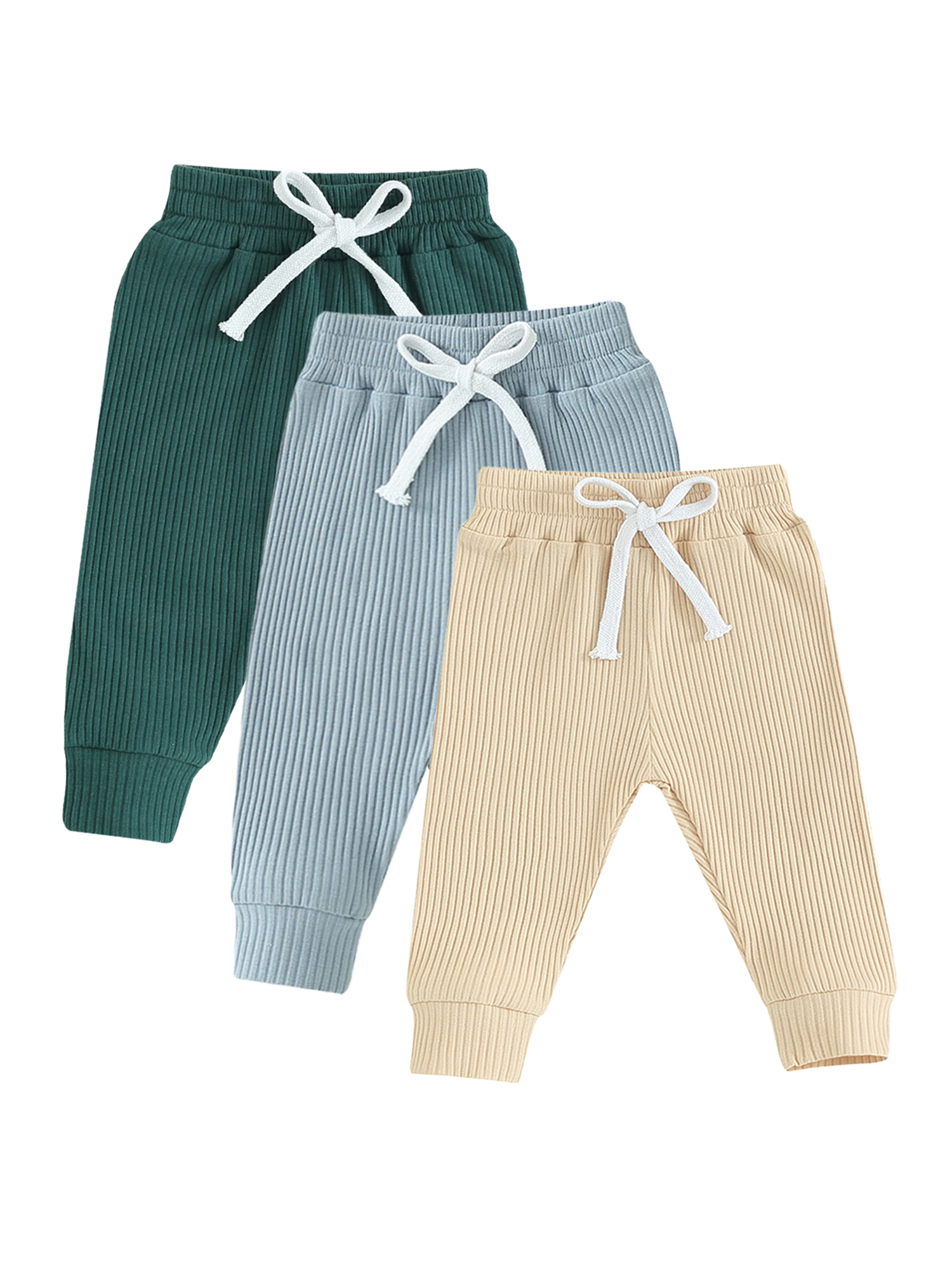 Faithtur Toddler 3 Piece Long Pants Winter Baby Solid Color Slim Fit Ribbed Bottom Infant Knitted Pull-Up Pants