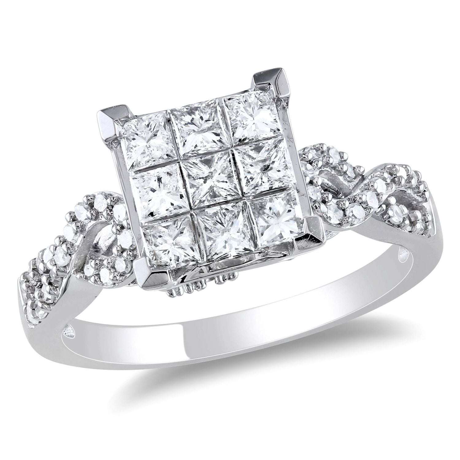 Bague de fiançailles Miabella avec diamants de coupe princesse 1 CT poids total, en or blanc 10K