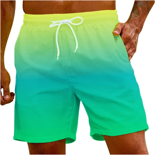 FAIWAD Mens Gradient Shorts Quick Dry Elastic Waist Beach Shorts Workout Sports Lightweight Sweatpant