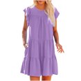 thumbnail image 1 of Liquidation d'Économies d'Été RKSTN Robe d'Été pour Femmes, Couleur Unie, Col Rond, Manches Courtes, Robe de Fête, Robe de Plage Ample, 1 of 9
