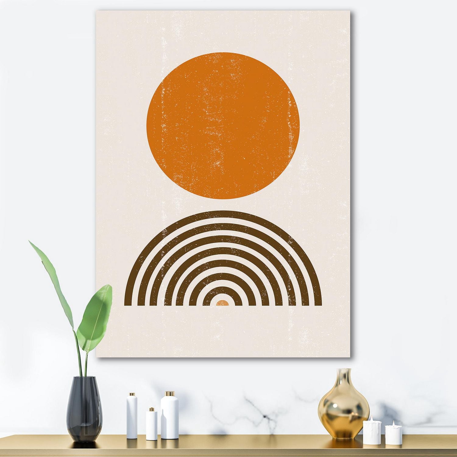Designart Résumé Minimal orange Sun et Rainbow I Art mural sur toile