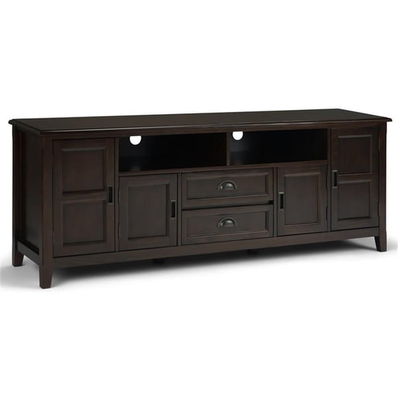 Simpli Home Burlington Wood 72" Transitional TV Media Stand in Mahogany Brown For TVs up to 80"