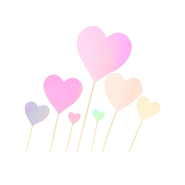 7pcs/set Cake Topper Heart Shape Wedding Birthday Cake Simple topper cake top decor Design Paper Top Flag Decoration, Pink