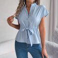 thumbnail image 2 of Yuyuzo Blouses for Women Dressy Casaul Cap Sleeve Button down Work Shirts Drawstring Waisted Ruffle Hem Business Office Top, 2 of 7