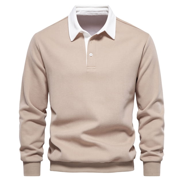Yuyuzo Men Golf Shirts Long Sleeve Button Lapel V Neck Pullover Sports Tops Solid Color Patchwork Basic Blouse