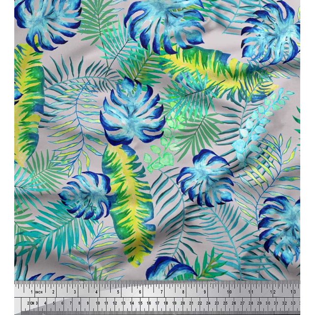 Soimoi Rayon Crepe Fabric Leaves Tropical Print Sewing Fabric Yard 46 Inch Wide