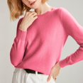 thumbnail image 4 of ManxiVoo Chandail Tricoté à Manches Longues et Col Rond pour Femmes, Haut à Capuche pour Automne Hiver, Tenue Décontractée, Taille TG, Rose Vif, 4 of 8