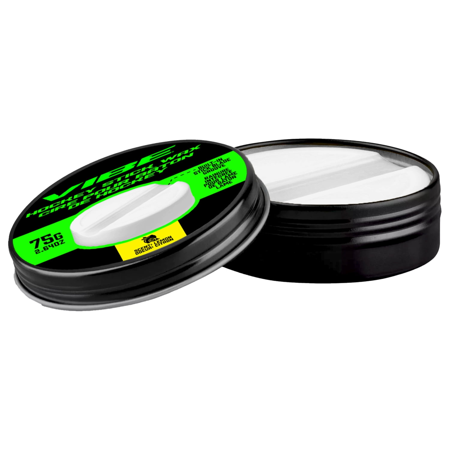 VIBE Hockey Stick Wax with Built-in Stick Channel – Lemon Scented - Prevents Ice and Snow Build up
